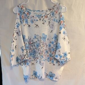 Floral Knit Women's Sweater in Blue and White